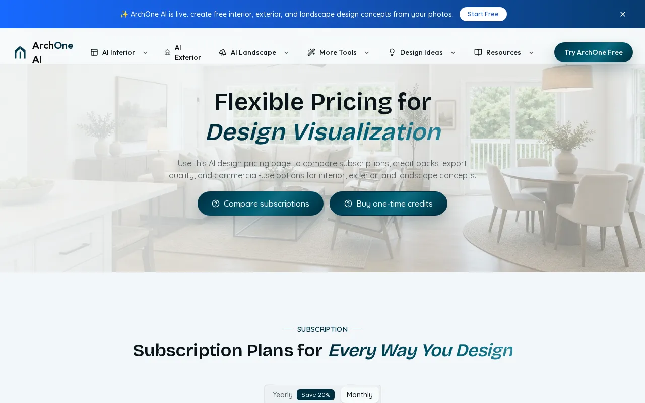 ArchOne AI — pricing page
