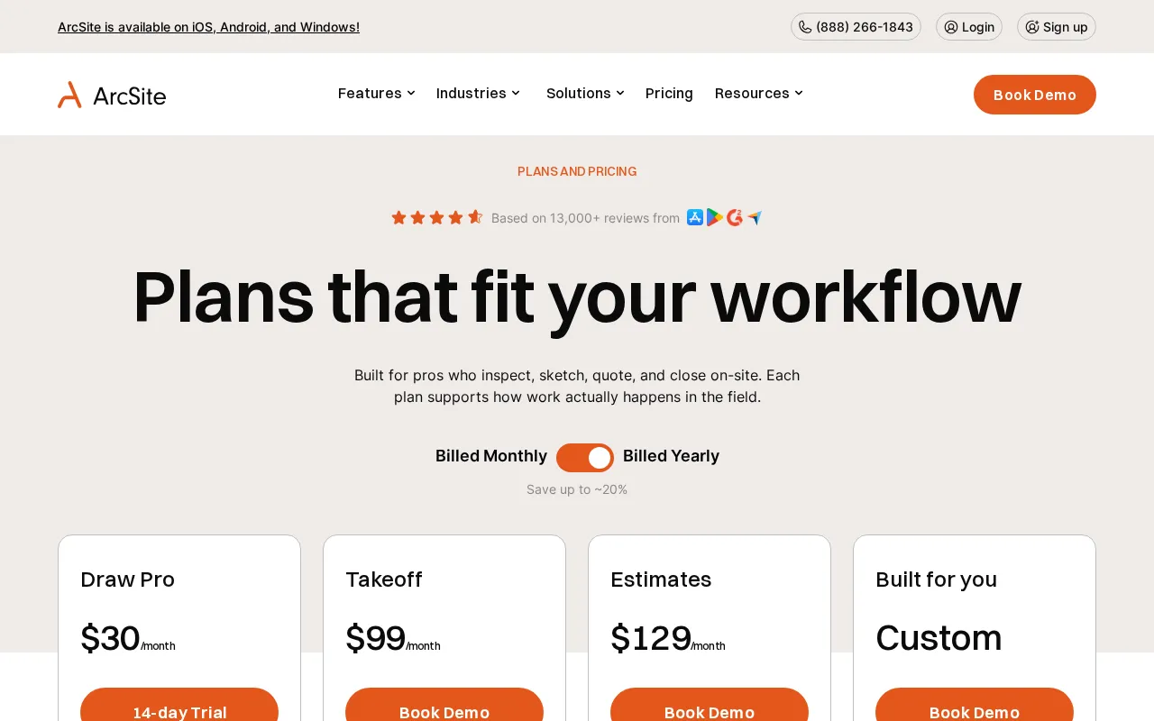 Arcsite — pricing page