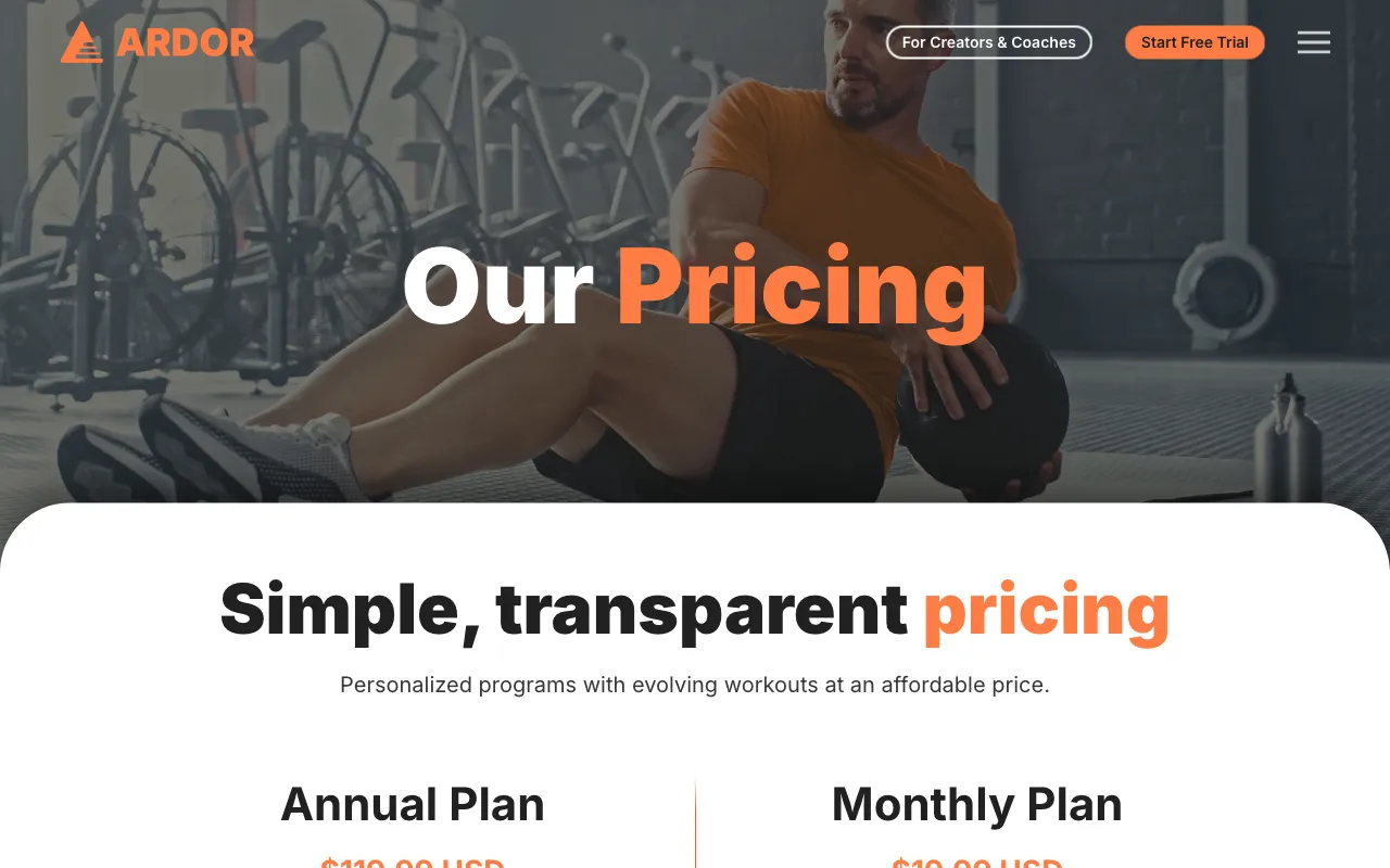 Ardor Fitness — pricing page