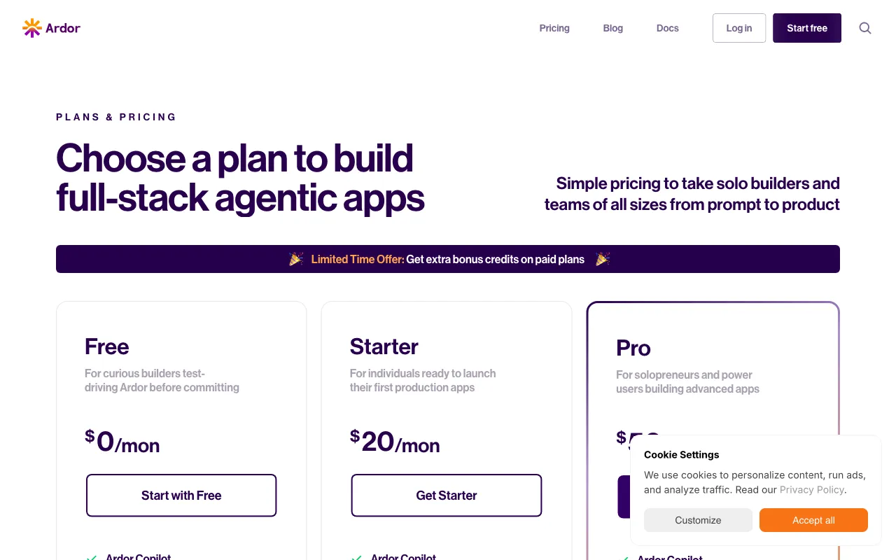 Ardor — pricing page