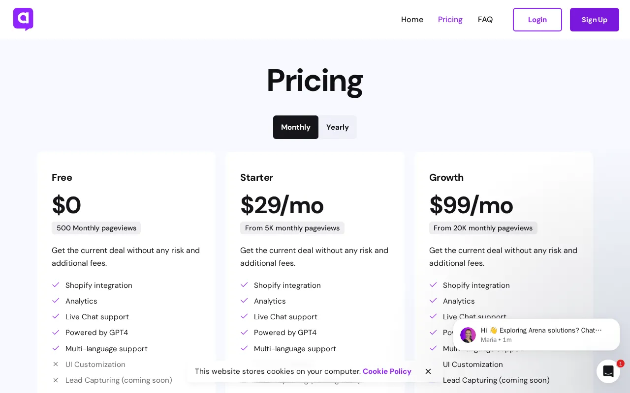Arena Chat — pricing page
