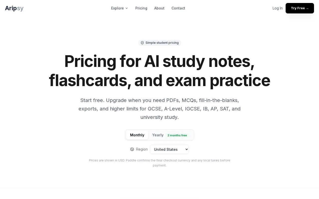 Aripsy — pricing page