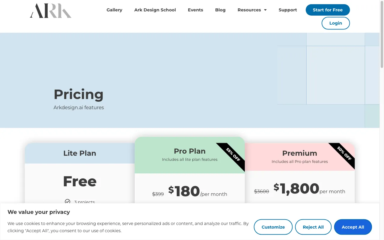 ArkDesign — pricing page