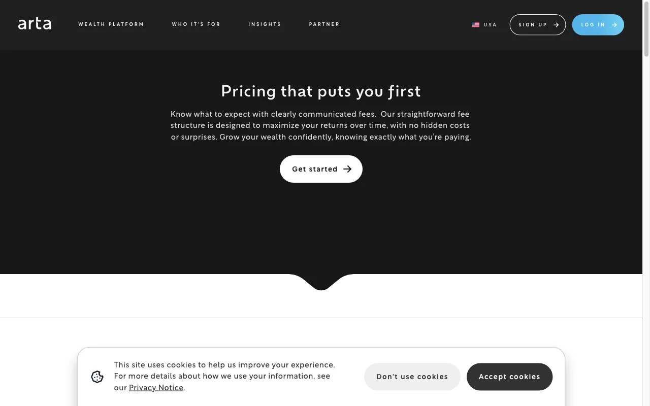 Arta Finance — pricing page