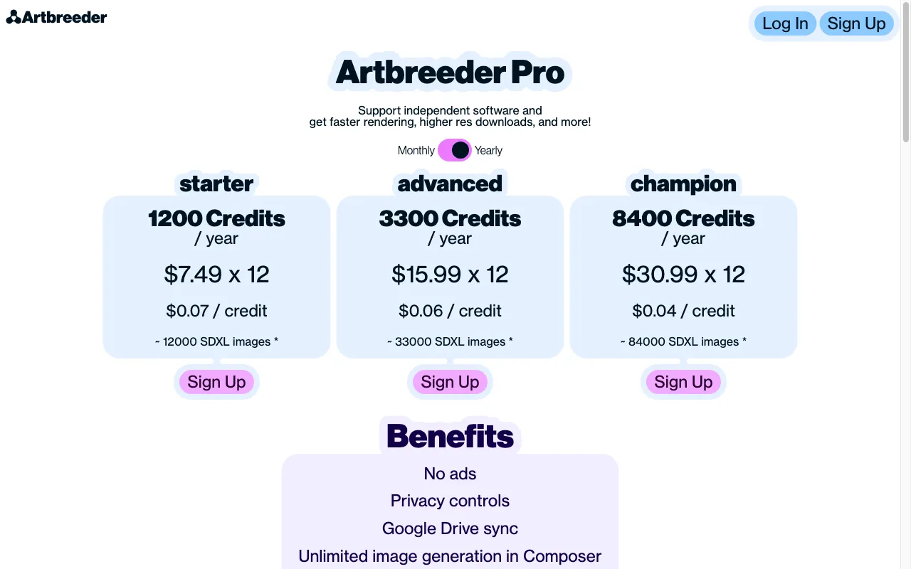 Artbreeder — pricing page