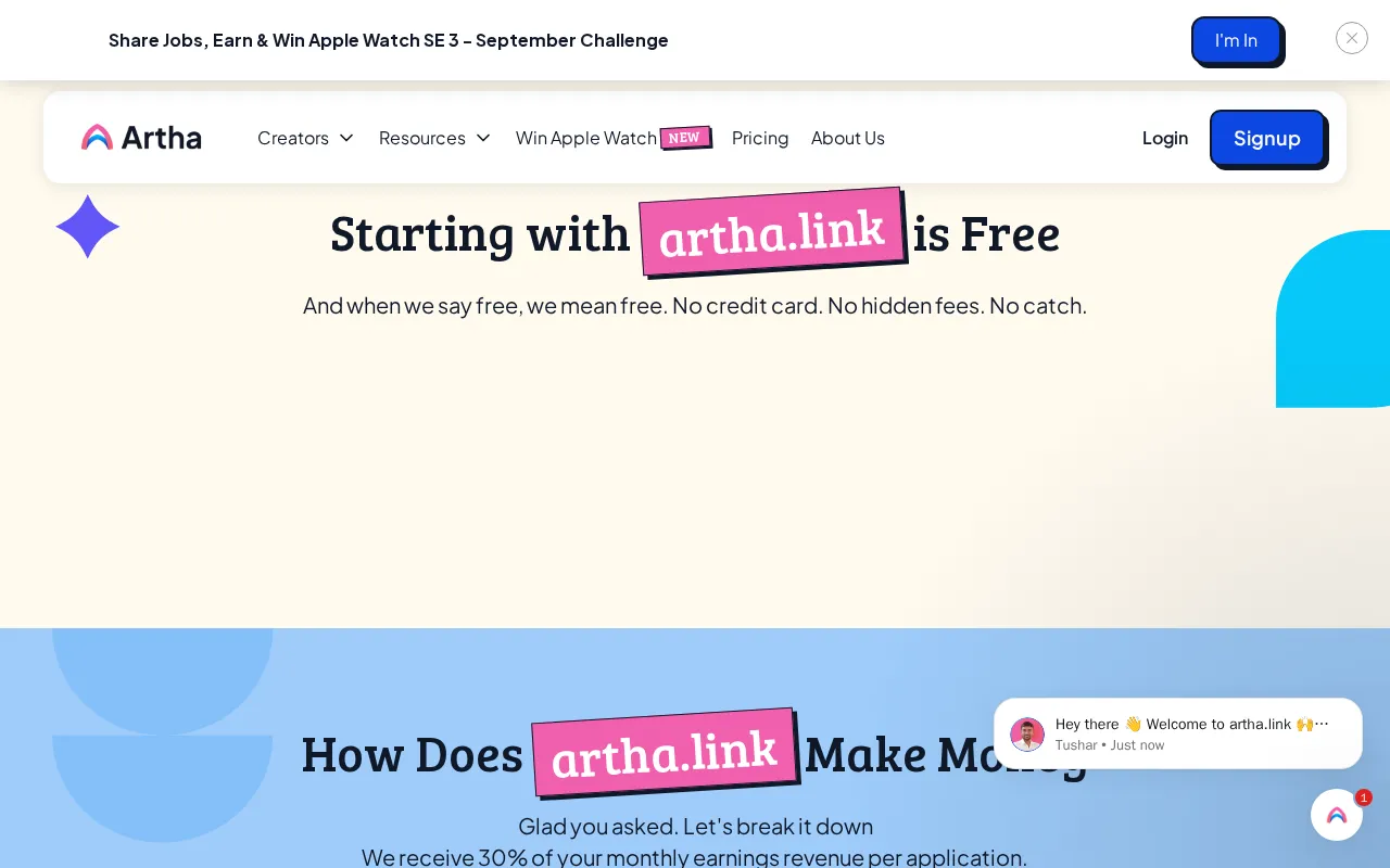 artha.link — pricing page