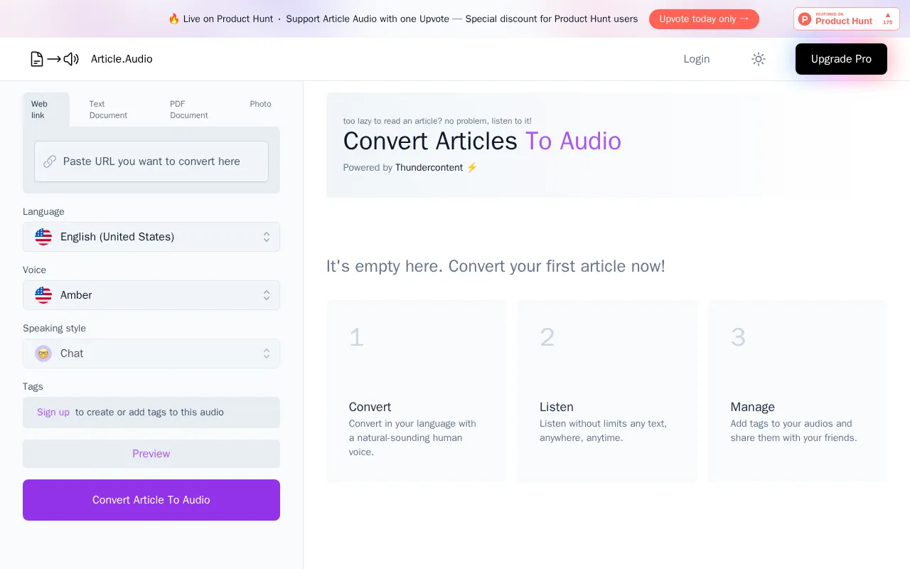 Article Audio - Convert Articles To Audio — preview screenshot