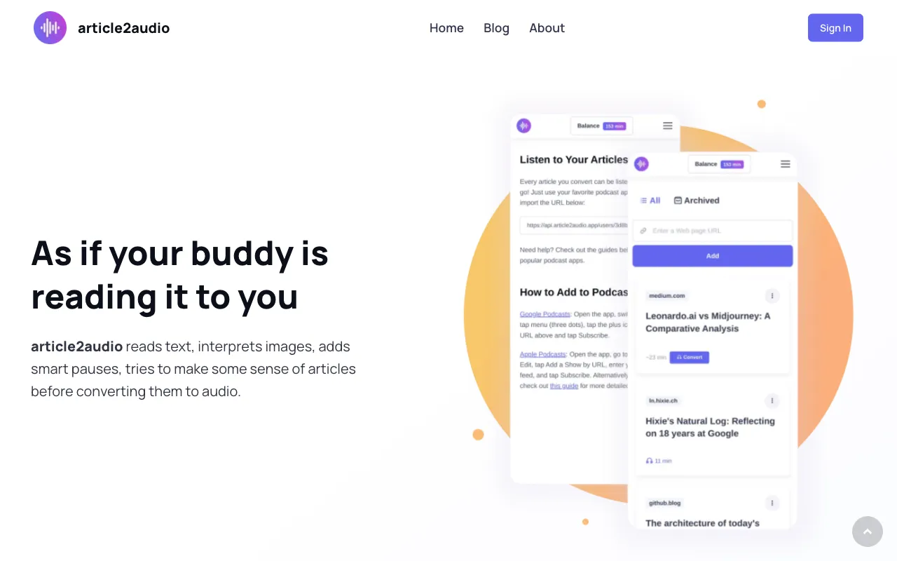article2audio — preview screenshot