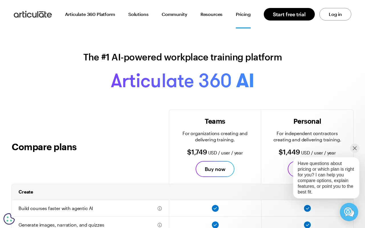 Articulate — pricing page