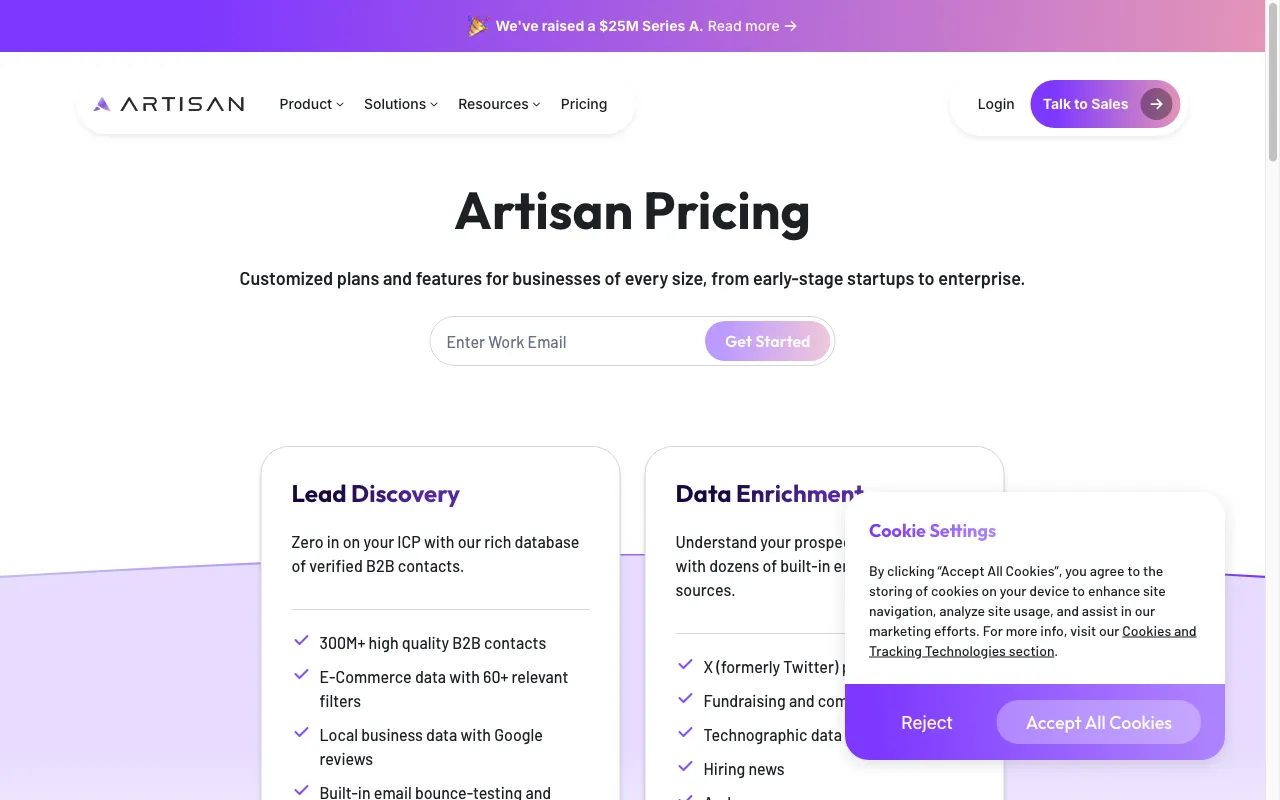 Artisan — pricing page
