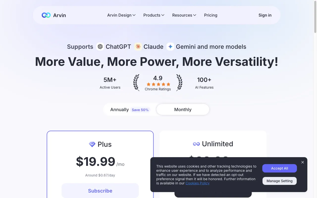 Arvin — pricing page