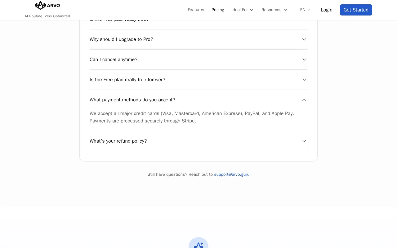 Arvo — pricing page
