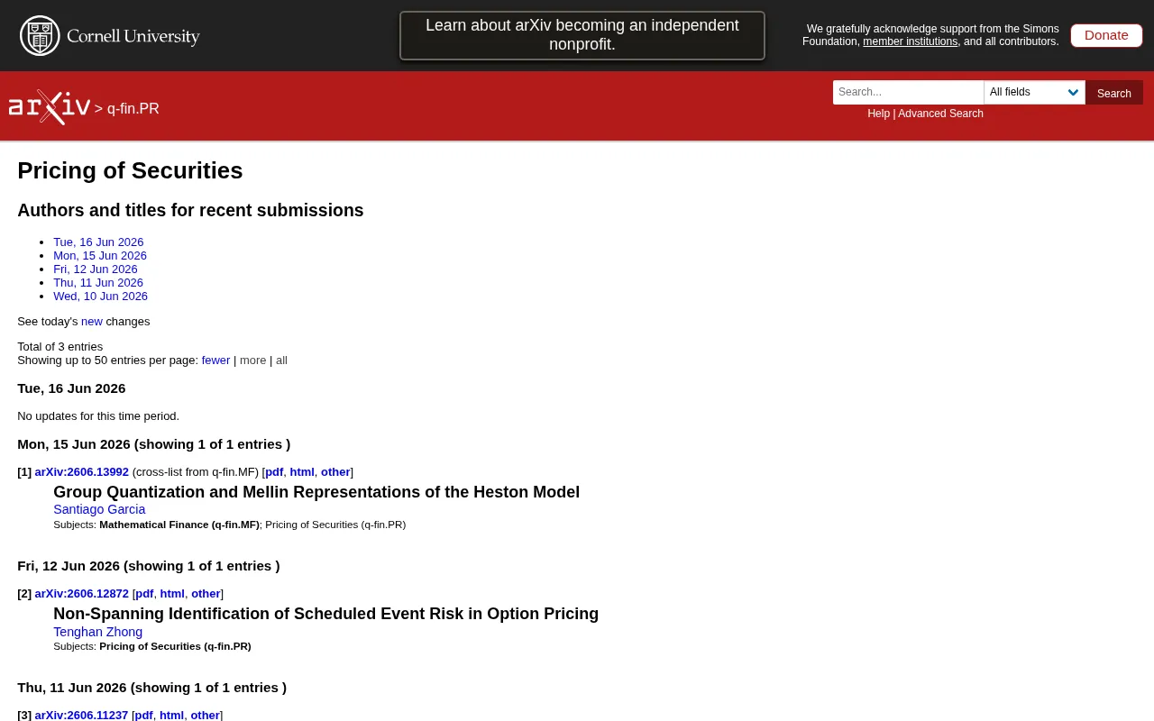 ArXiv - Cornell University — pricing page