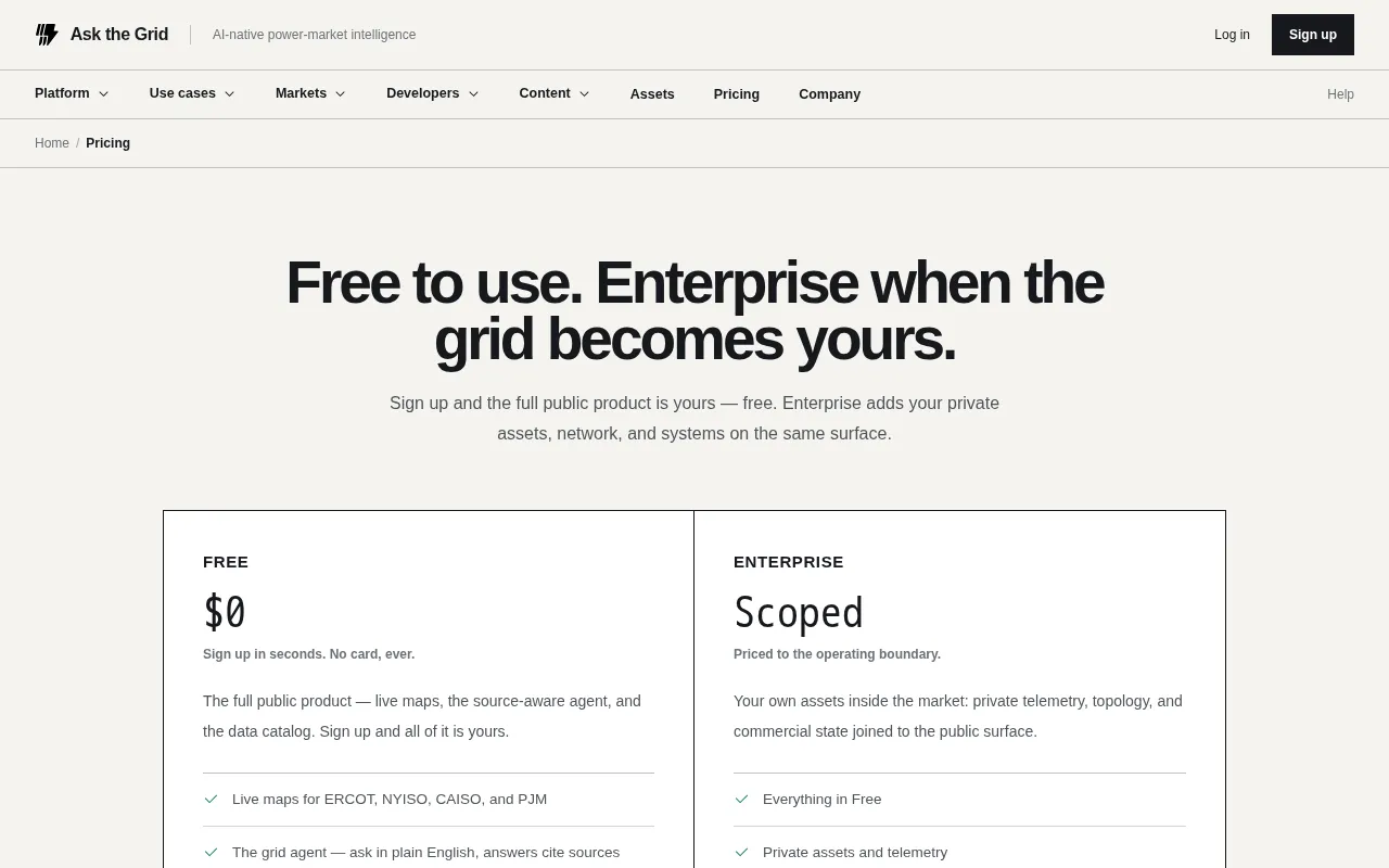 Ask the Grid — pricing page