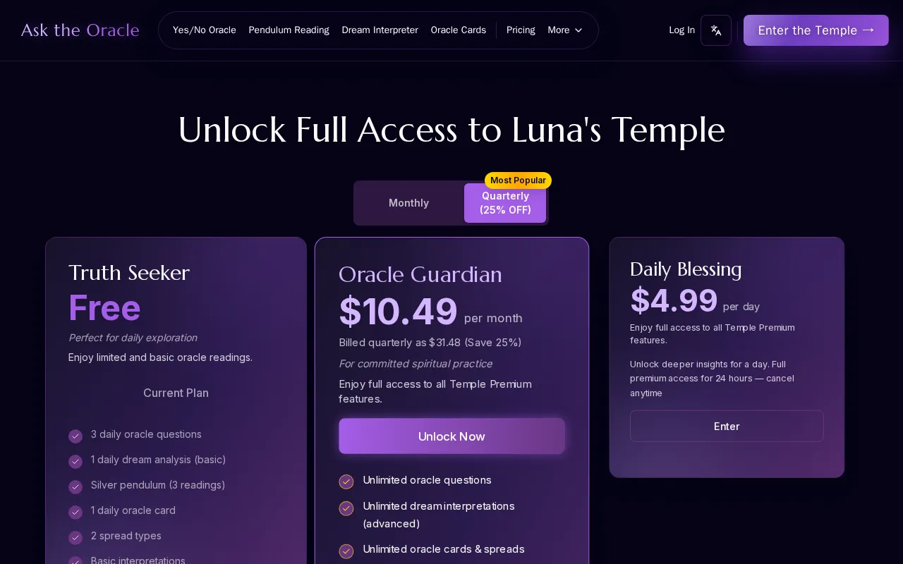 Ask The Oracle — pricing page