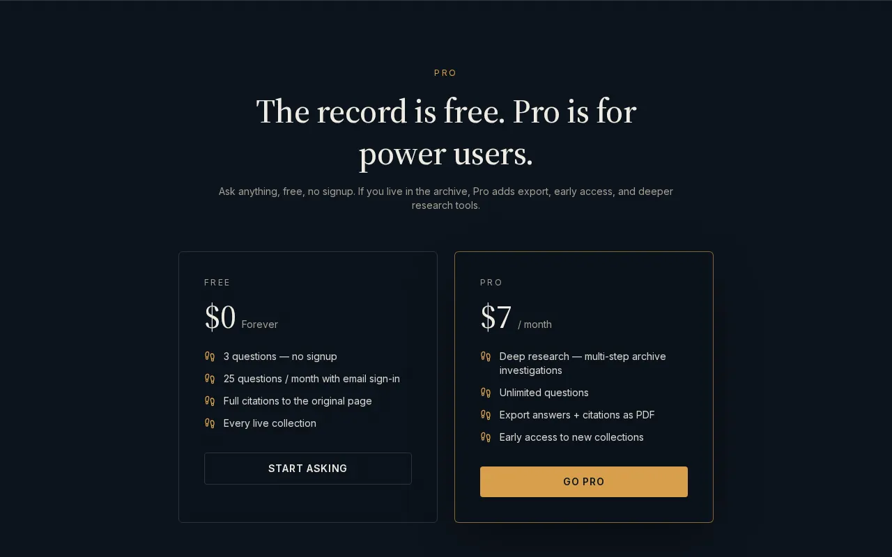 Ask the Record — pricing page