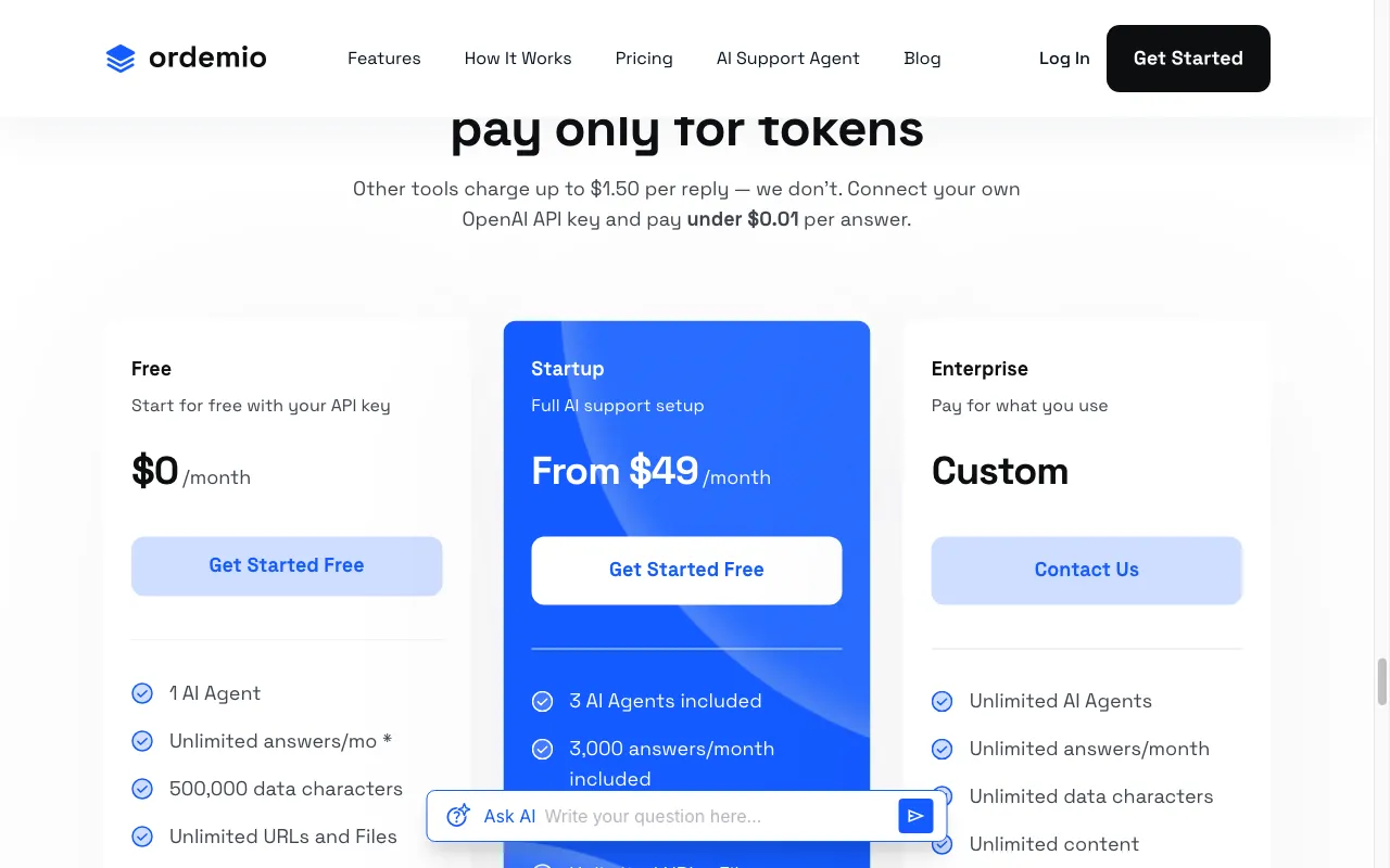AskAI by Ordemio — pricing page