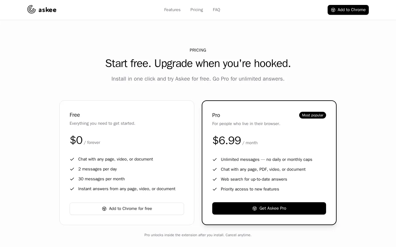 Askee — pricing page