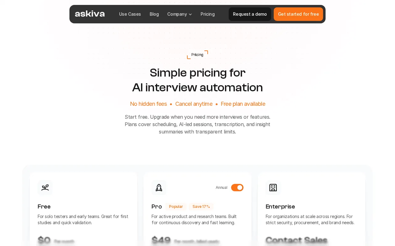Askiva AI — pricing page