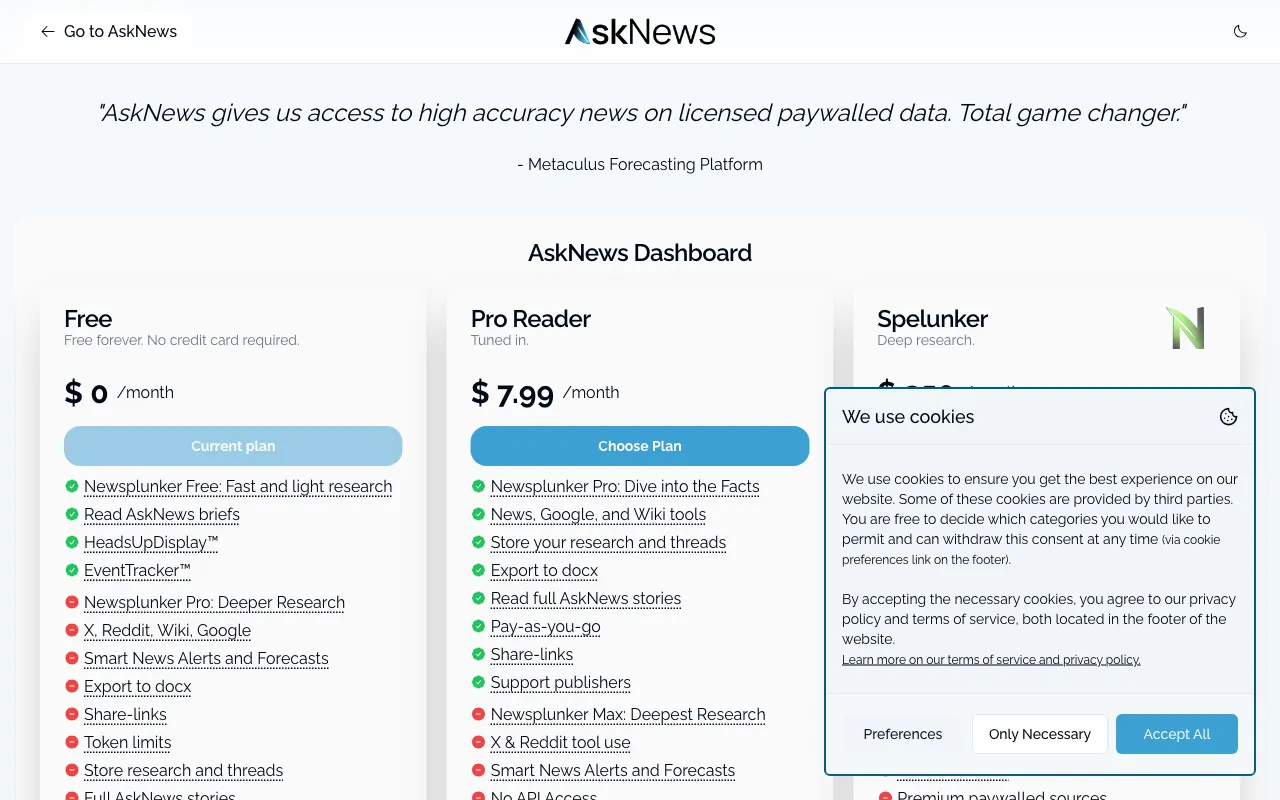 AskNews — pricing page