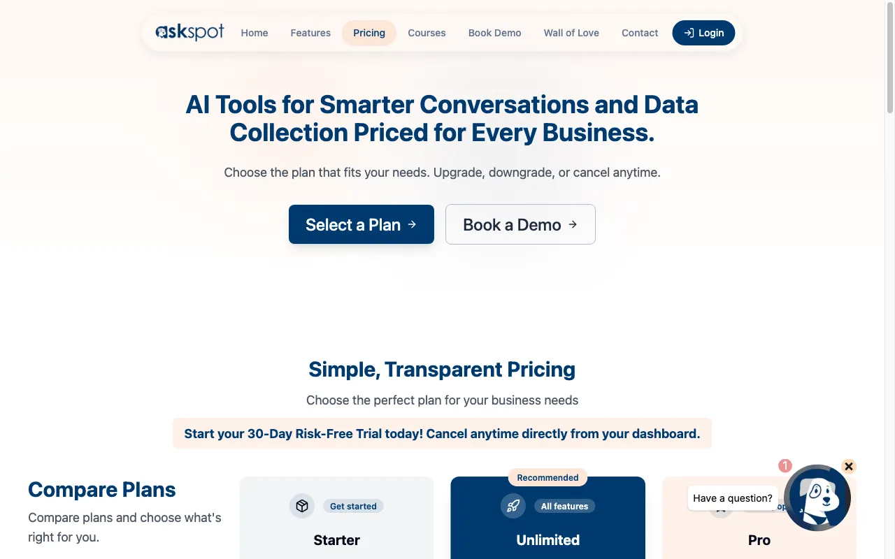 AskSpot.ai — pricing page