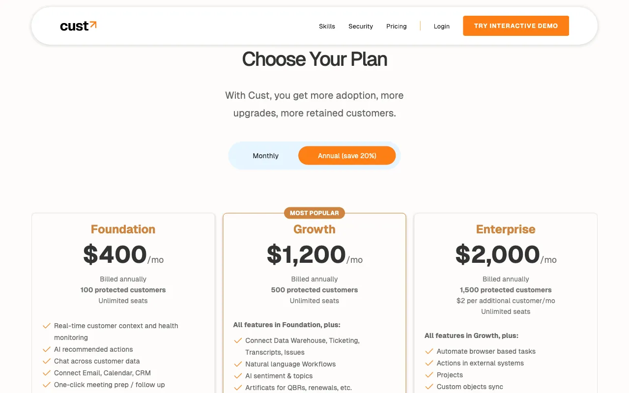 Cust — pricing page