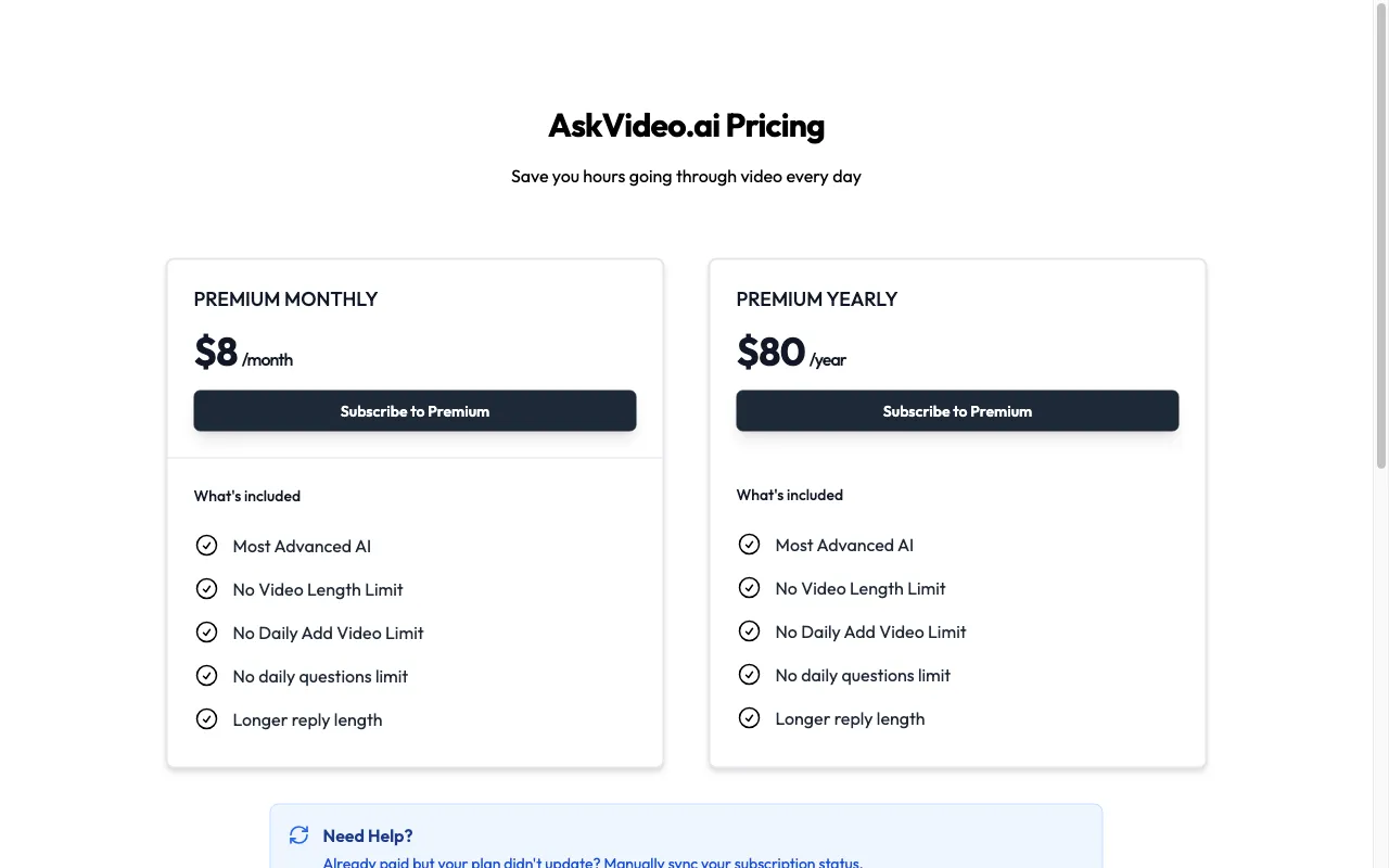 AskVideo.ai — pricing page