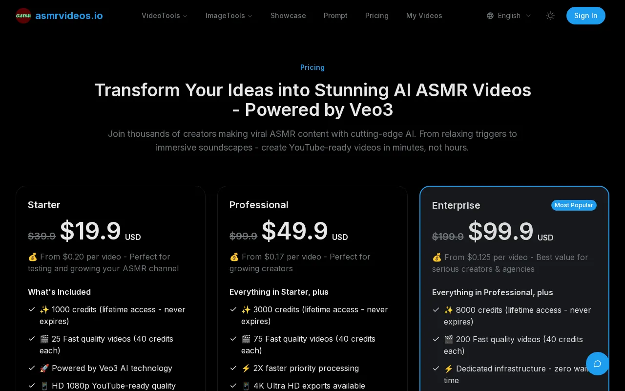 ASMRVideos.io — pricing page