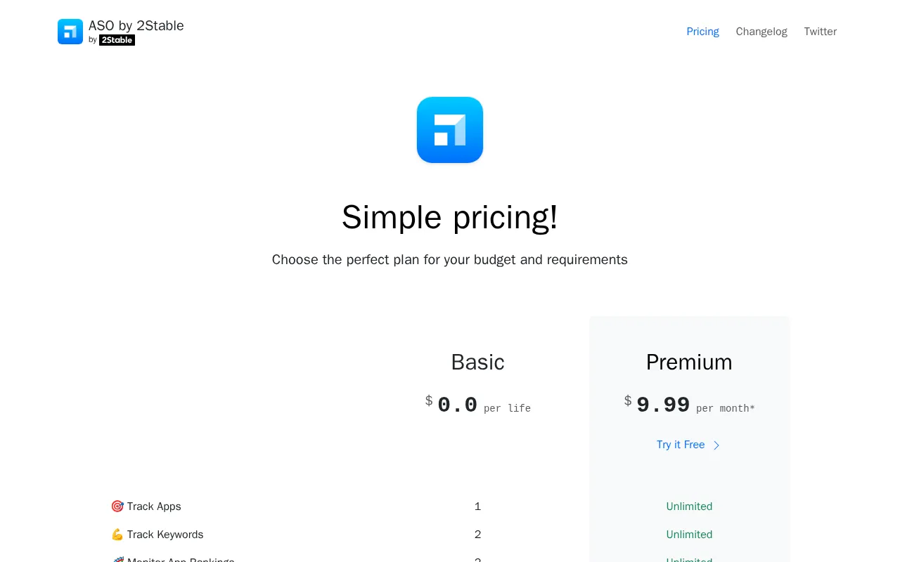 ASO by 2Stable 3.0.0 — pricing page