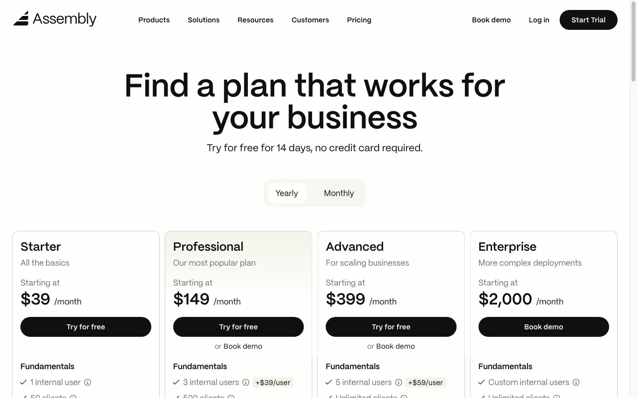 Assembly — pricing page