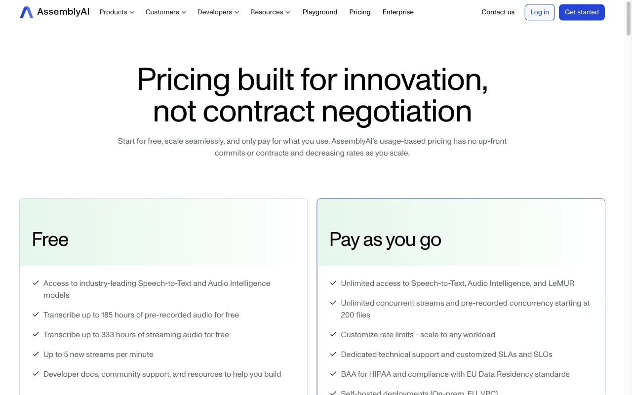 AssemblyAI — pricing page