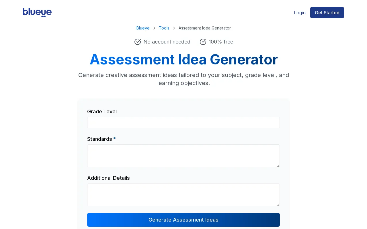 Assessment Idea Generator from Blueye — preview screenshot