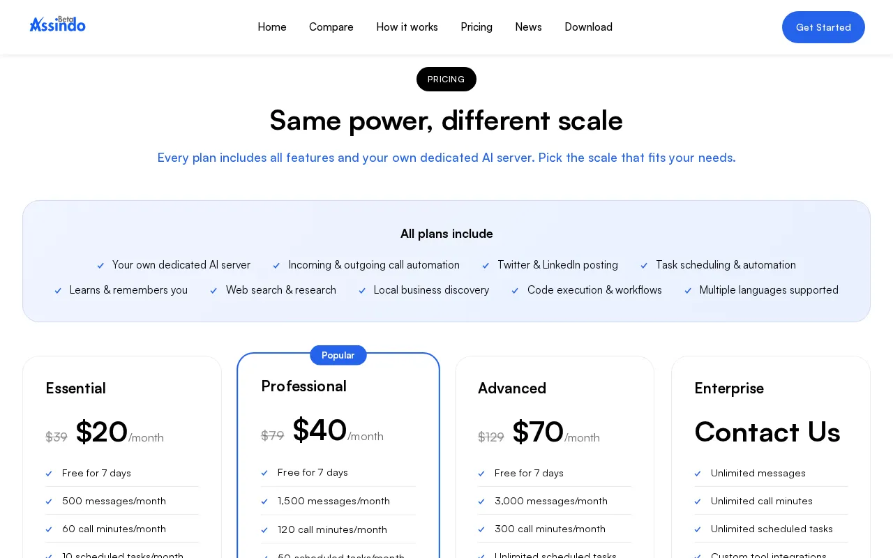 Assindo — pricing page