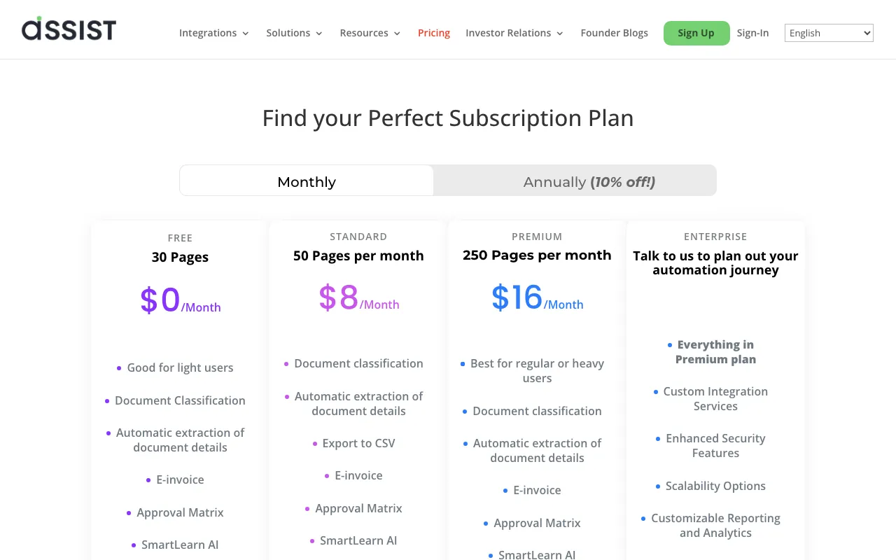 ASSIST Biz — pricing page