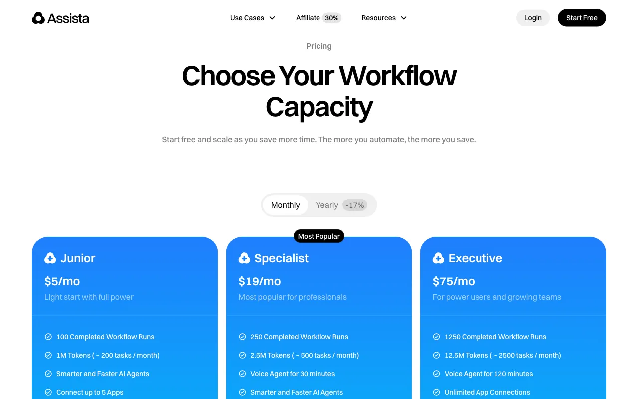 ASSISTA AI — pricing page