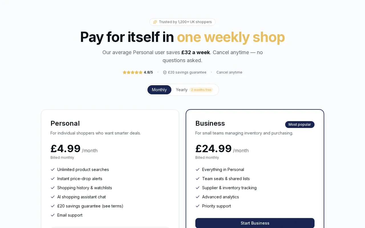 Assistant De Venté — pricing page