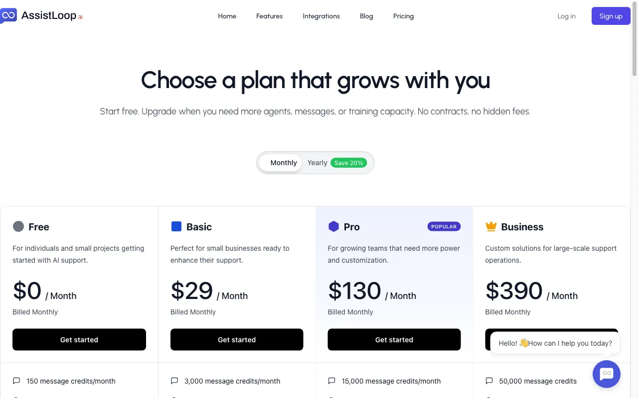 AssistLoop — pricing page