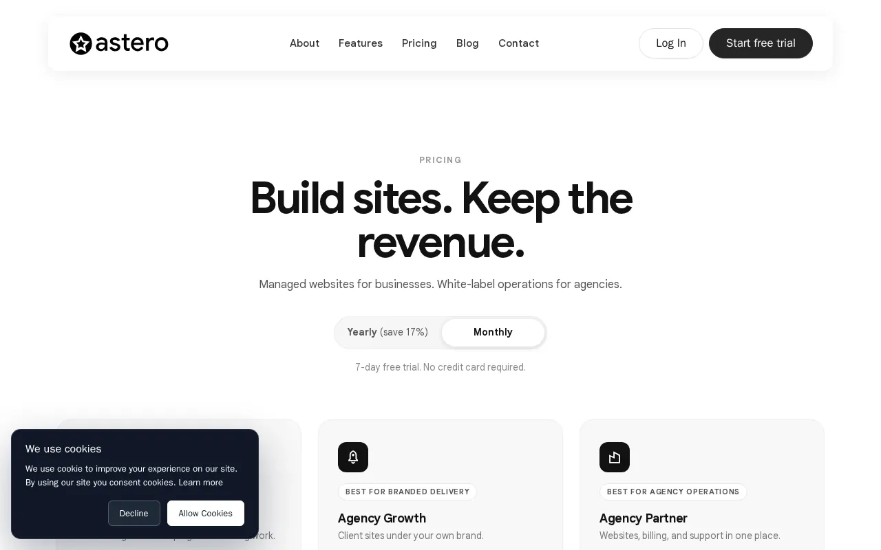 Astero — pricing page