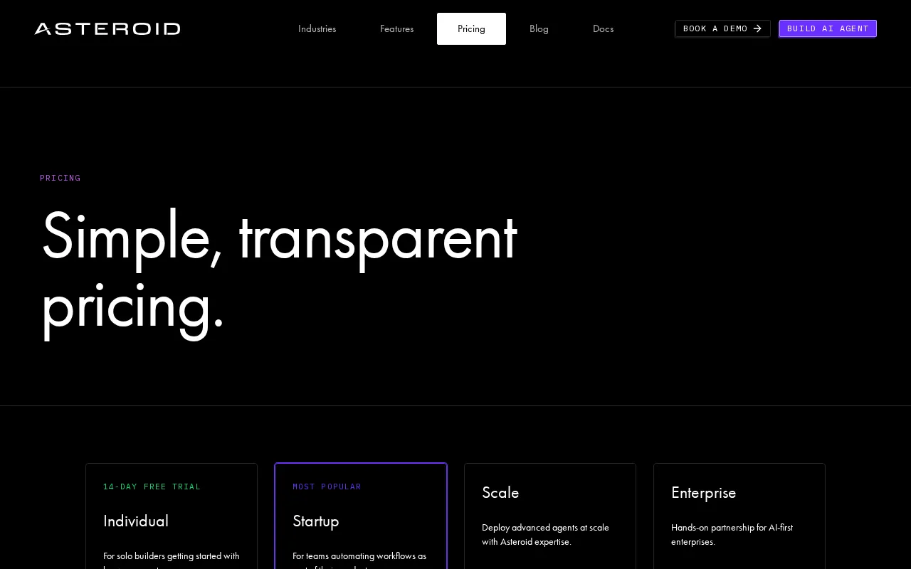Asteroid — pricing page