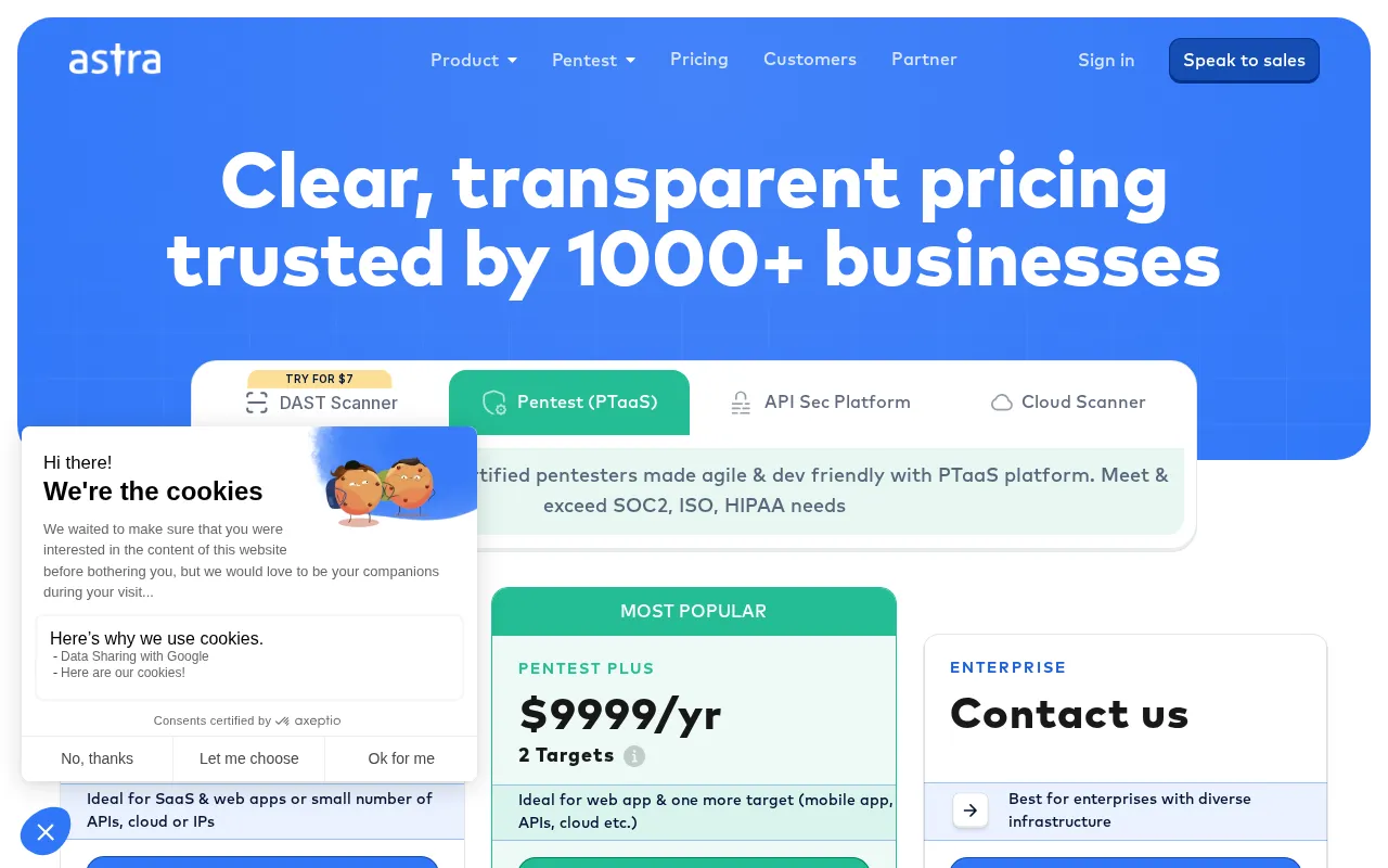 Astra Security — pricing page