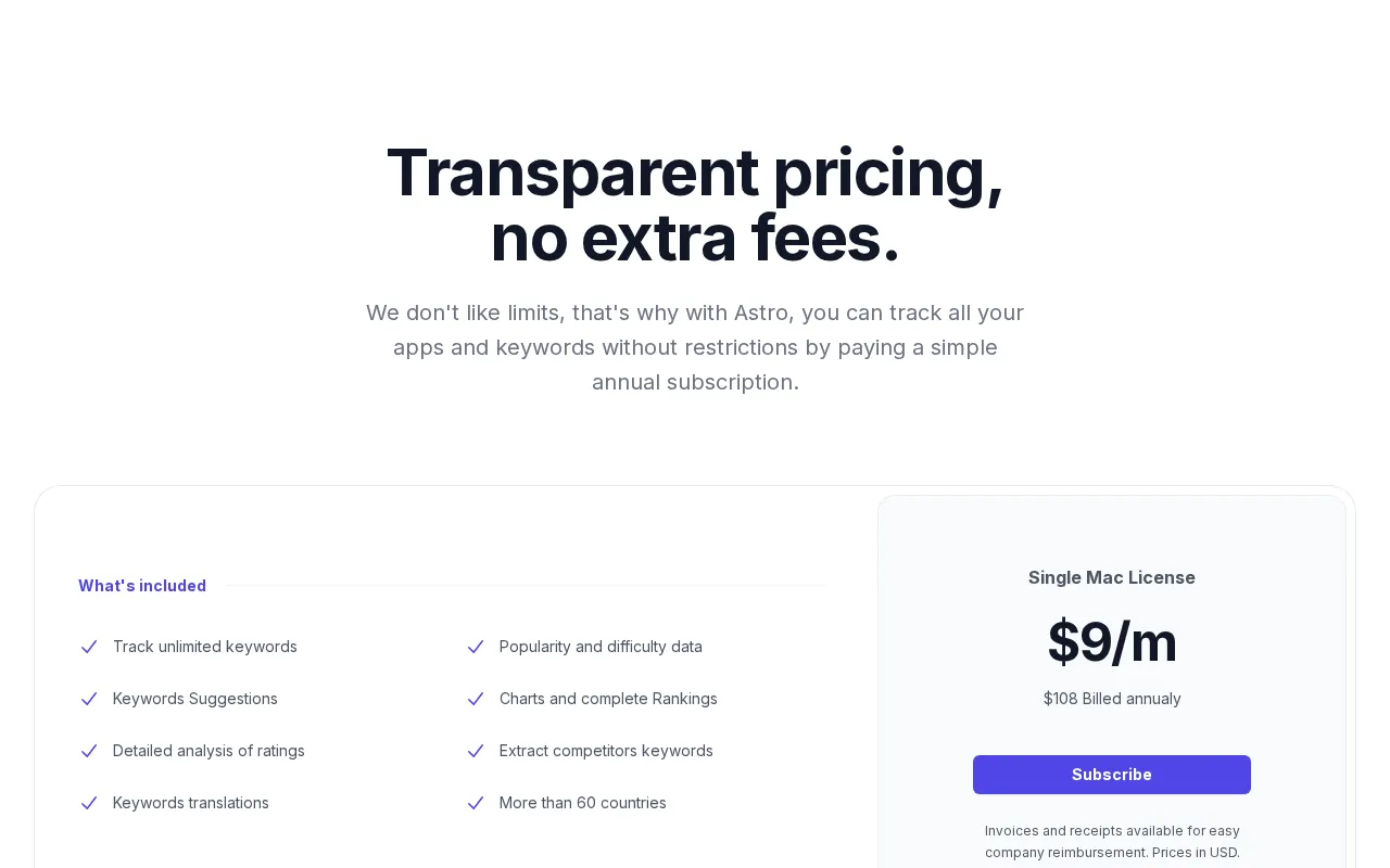 Astro — pricing page