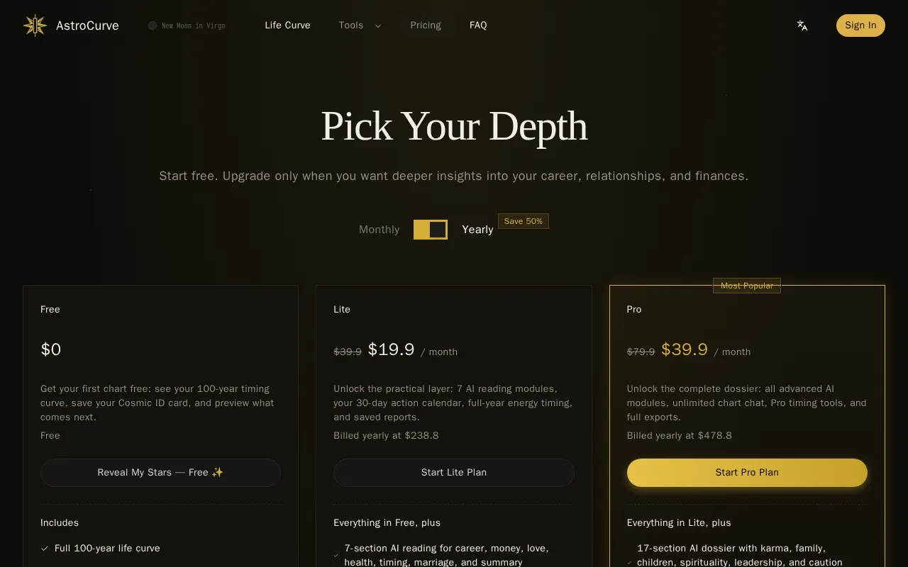 AstroCurve — pricing page