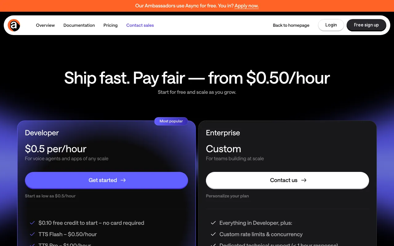 Async — pricing page
