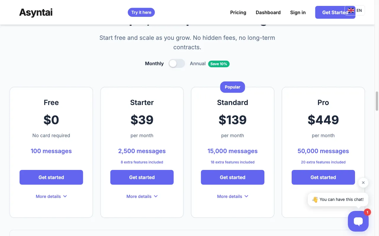 Asyntai — pricing page