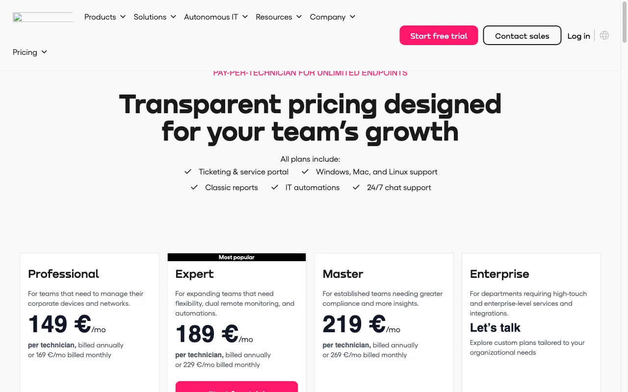 Atera IT Autopilot — pricing page
