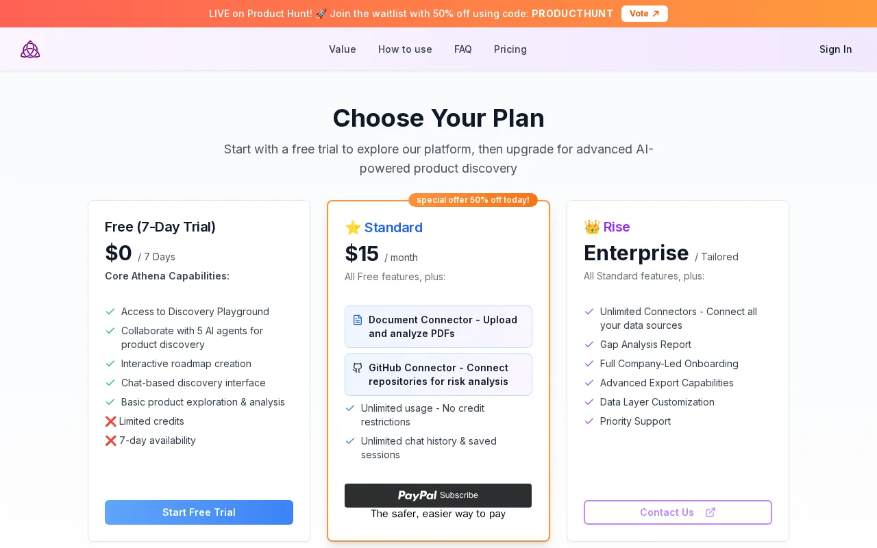 Athena — pricing page