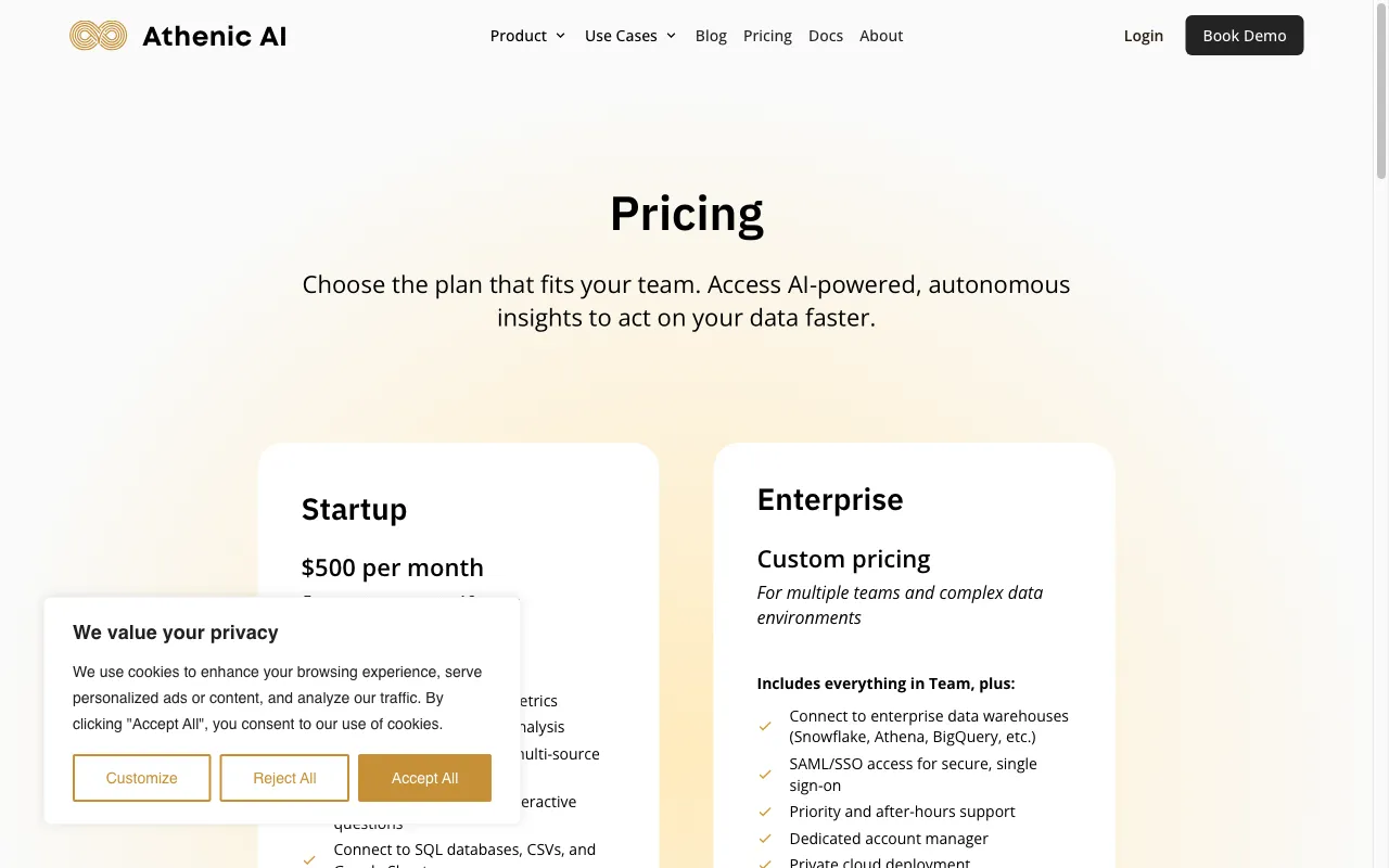 Athenic AI — pricing page