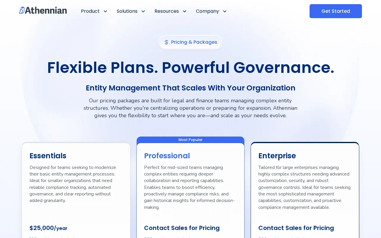 Athennian AI — pricing page