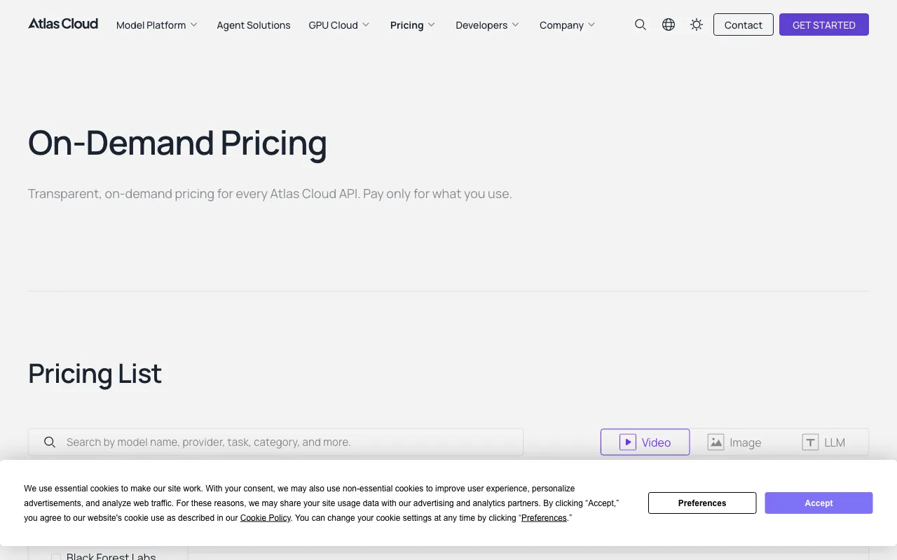 Atlas Cloud — pricing page