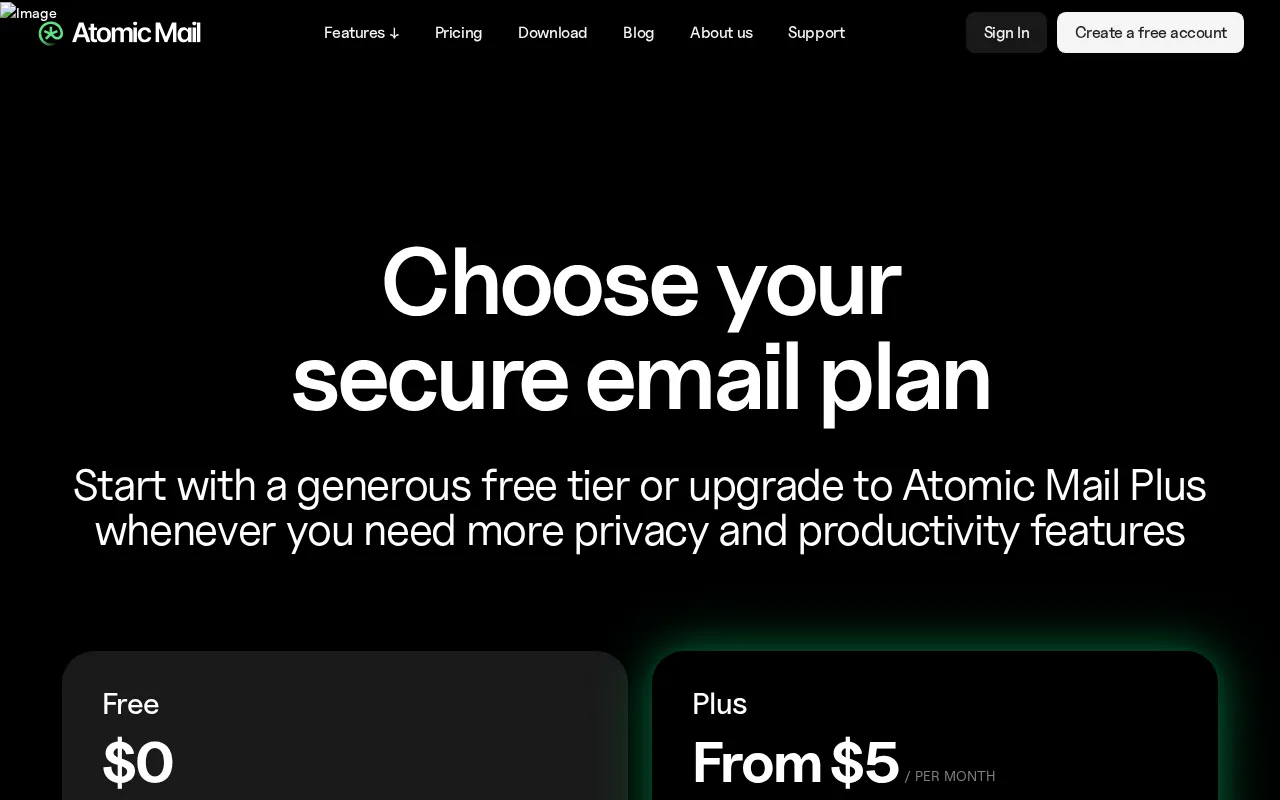Atomic Mail — pricing page